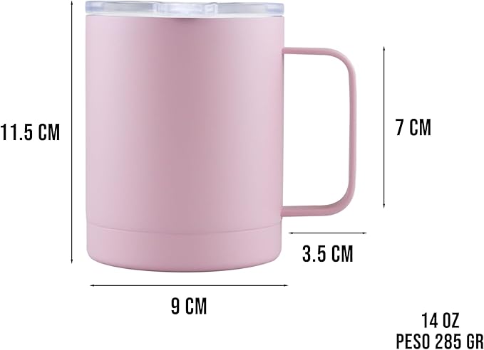 taza para café doble capa antiderrame multifuncional 12oz ROSA