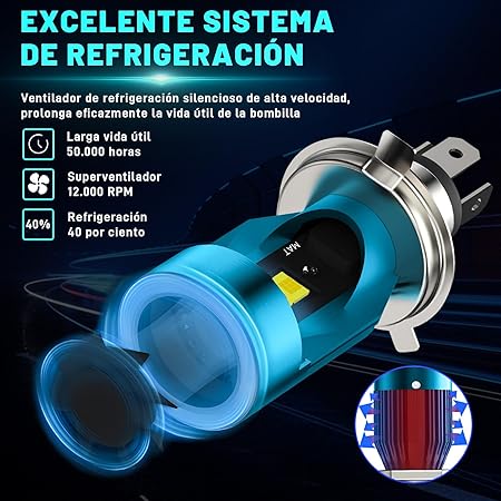 Lote de 12 Piezas de Autofast H4/HS1 Faros LED para Moto - Luz Alta y Baja 70W 12000 LM Azul Ojos de Ángel