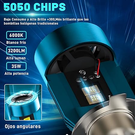 Lote de 12 Piezas de Autofast H4/HS1 Faros LED para Moto - Luz Alta y Baja 70W 12000 LM Azul Ojos de Ángel