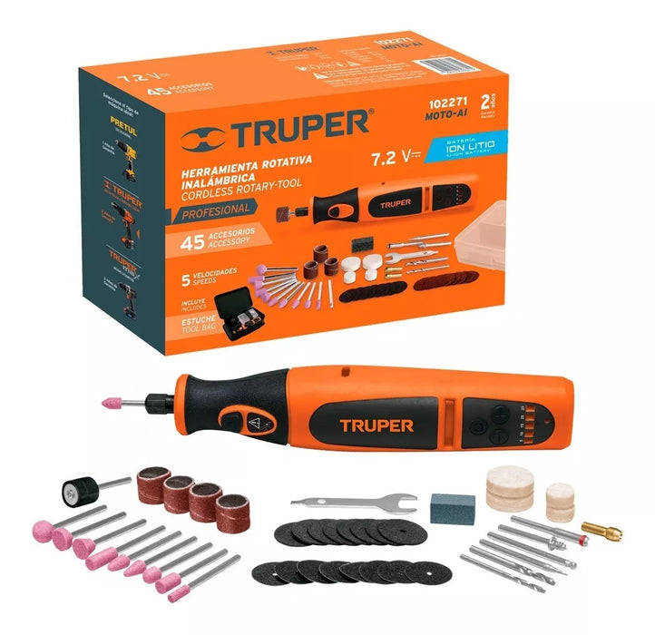 Truper Mototool Rotativa Inalambrica con 45 Accesorios 7 2v Profesional Frecuencia 60hz GRADO B