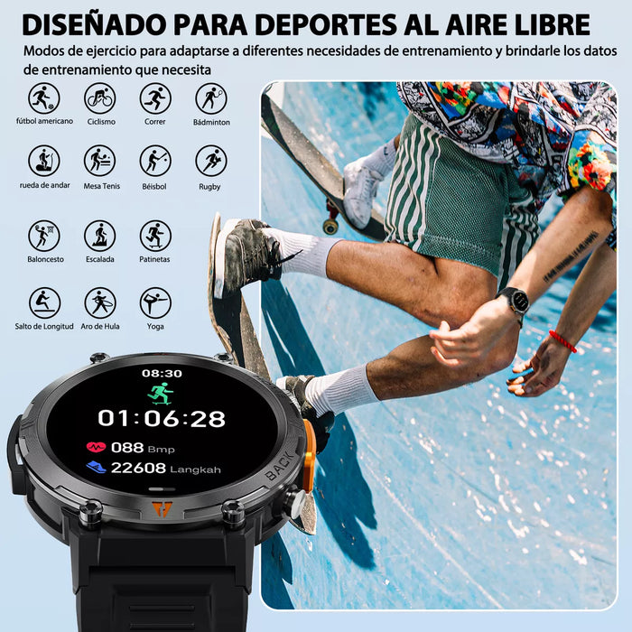 smartwatch series ke3 tactical negra, con doble correa de plástico negra GRADO B