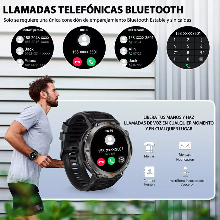 smartwatch series ke3 tactical negra, con doble correa de plástico negra GRADO B