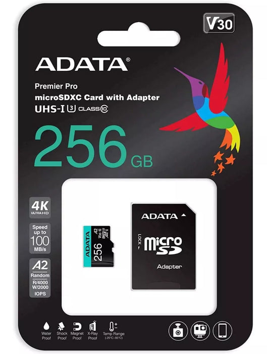 TARJETA DE MEMORIA ADATA AUSDX256GUI3V30SA2-RA1  PREMIER PRO CON ADAPTADOR SD 256GB