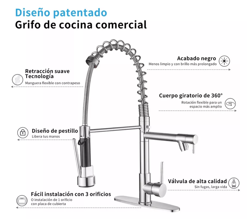 Grifo Monomando fregadero llave flexible acero inoxidable 2