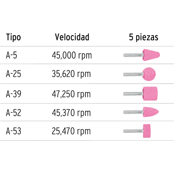 juego de 5 brocas con piedra montada para desbaste afilar